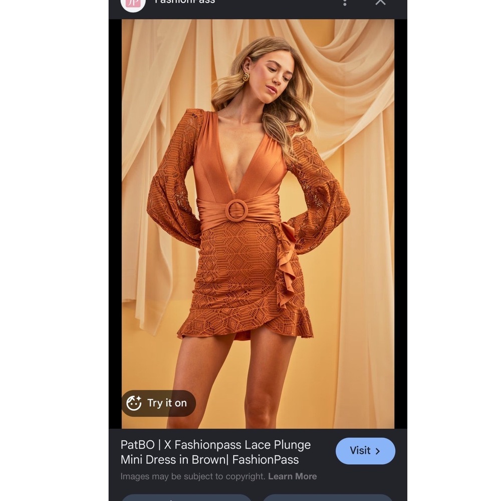 PatBO X Fashionpass Lace Plunge Mini Dress Brown Rust S New Resort Vacay Luxury - Picture 8 of 9